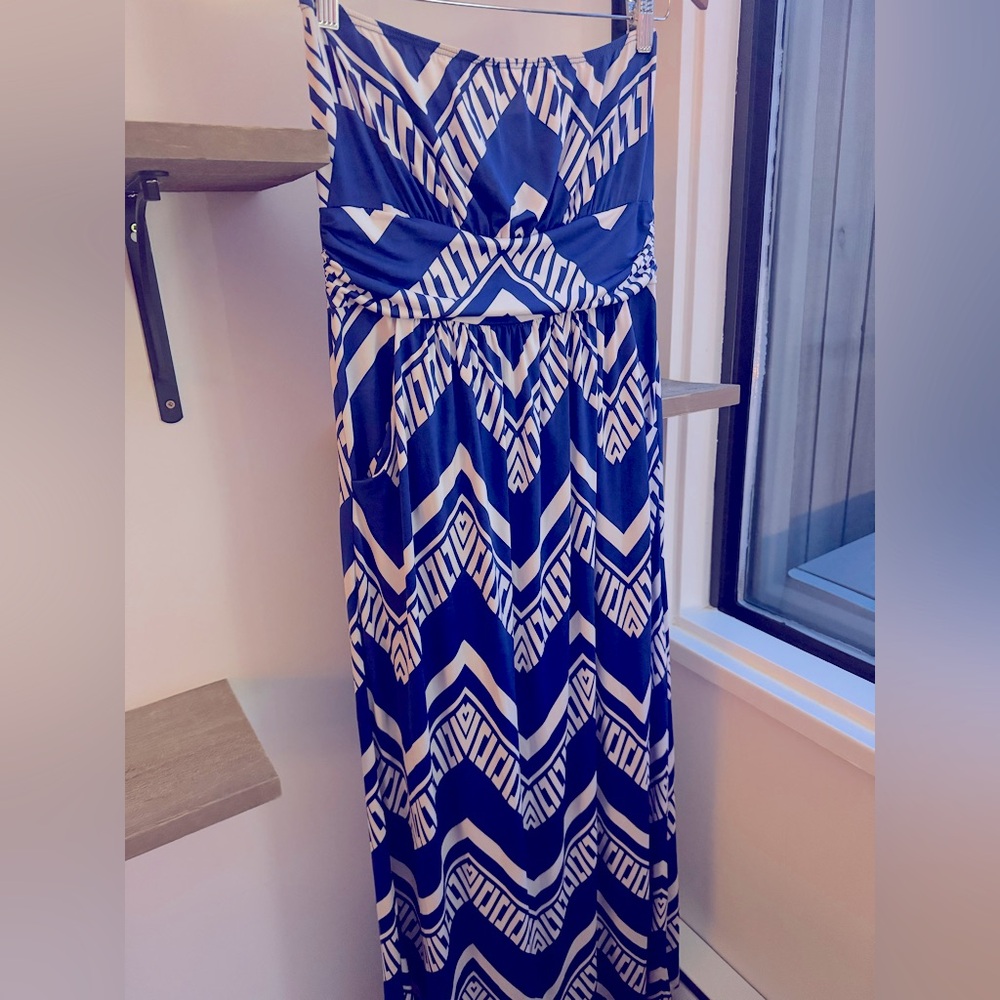 Blue and White Chevron Maxi Dress